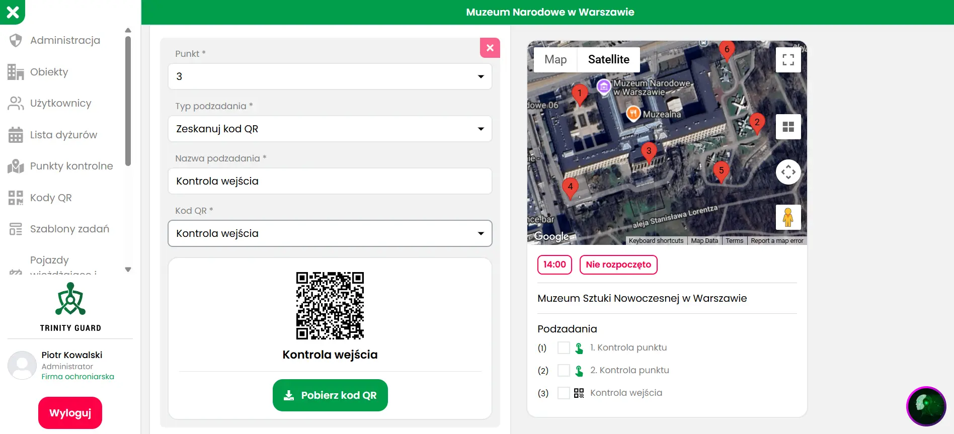 Trinity Guard – webowy interfejs systemu kontroli patrolów