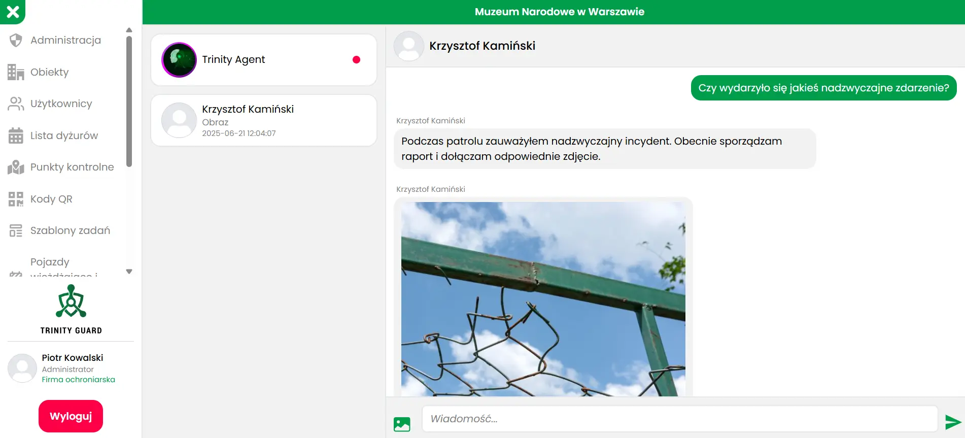 Trinity Guard – zaszyfrowany chat w systemie kontroli patrolów