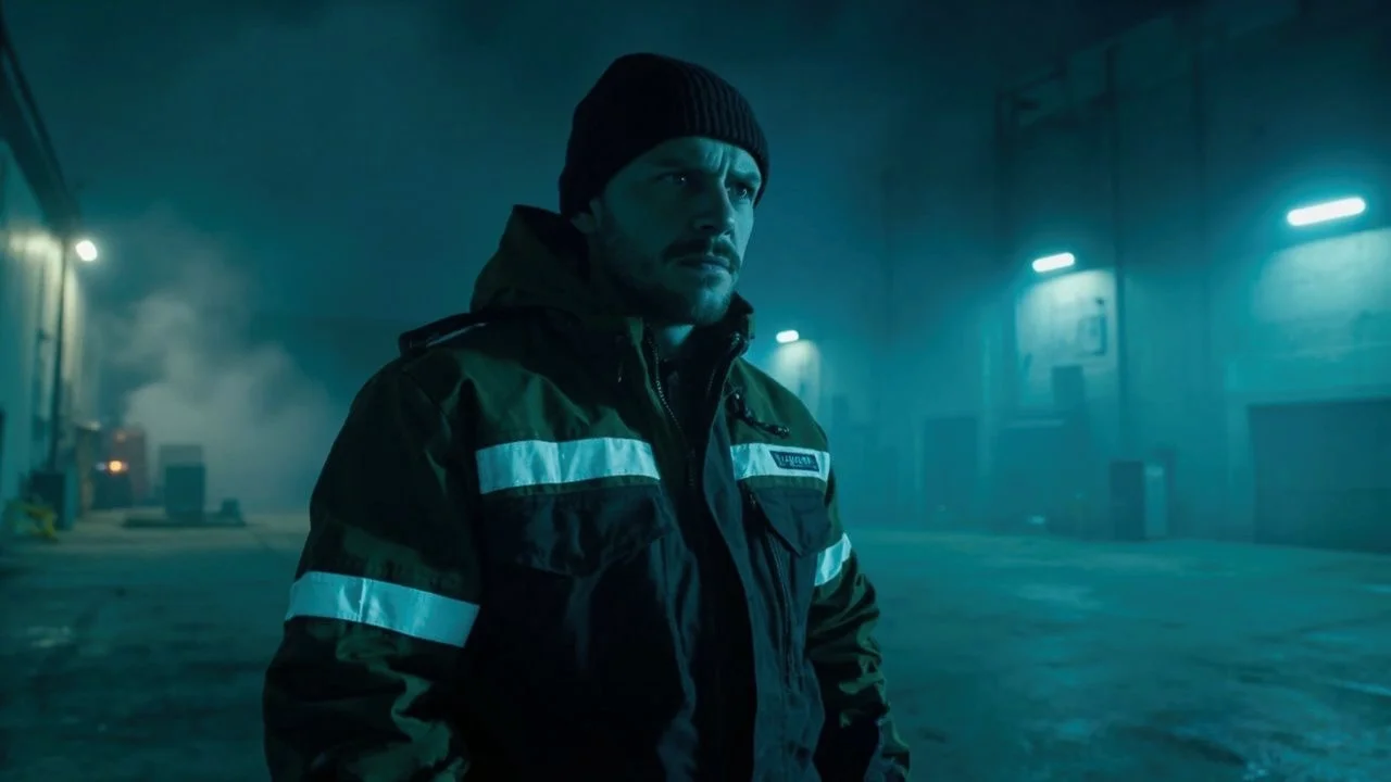 Strażnicy ochrony patrolujący teren nocą, monitorowani cyfrowym systemem patrolowania Trinity Guard